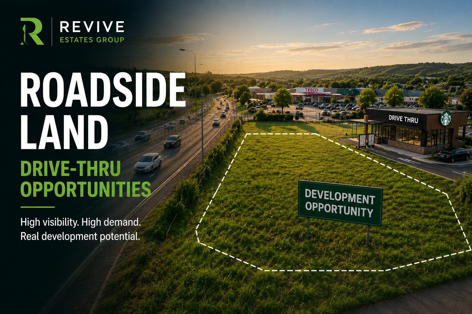 Roadside land suitable for drive-thru and retail development UK